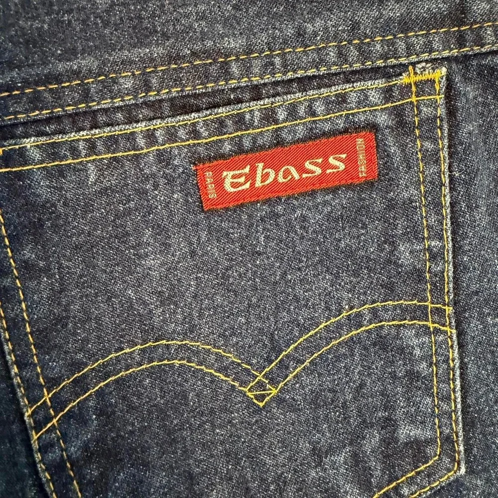 Vintage Ebass High Rise Embroidered Mom Jorts Dark Wash Floral Denim Shorts 26